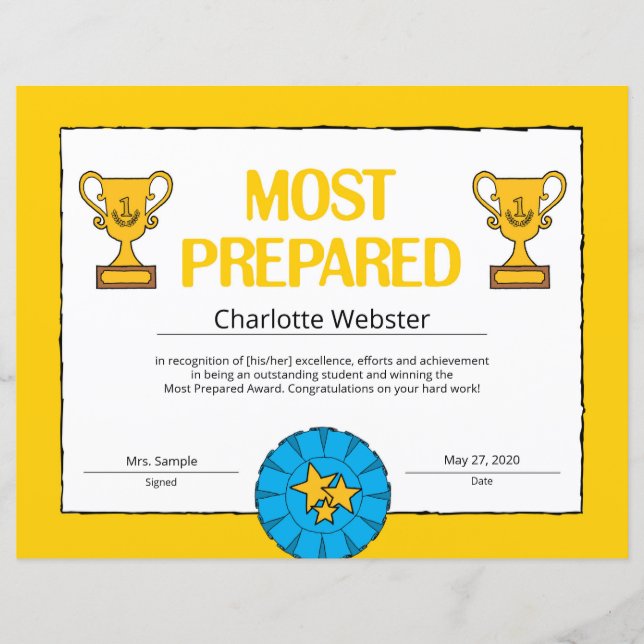 Most Prepared Certificate of Achievement PDF (Front)