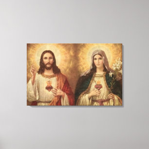 Most sacred heart of holy Jesus and holy Mary Canvas Print