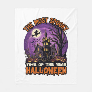 Most Spooky Halloween Haunted House Witch Pumpkins Fleece Blanket
