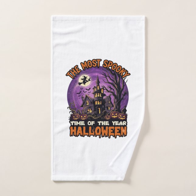 Most Spooky Halloween Haunted House Witch Pumpkins Hand Towel (Hand Towel)