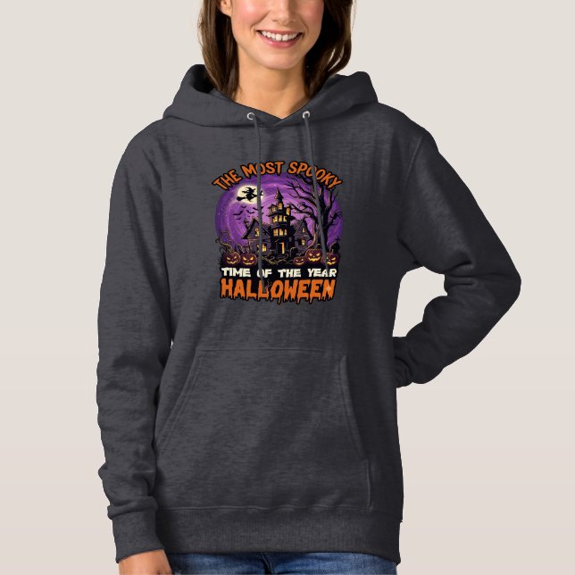 Most Spooky Halloween Haunted House Witch Pumpkins Hoodie (Front)