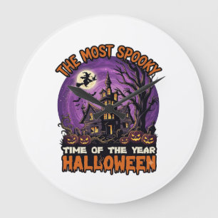 Most Spooky Halloween Haunted House Witch Pumpkins Large Clock