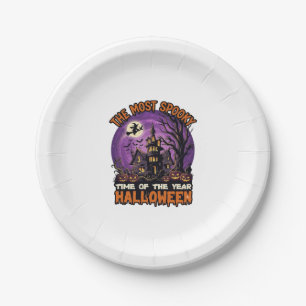 Most Spooky Halloween Haunted House Witch Pumpkins Paper Plate