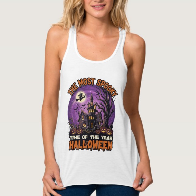 Most Spooky Halloween Haunted House Witch Pumpkins Singlet (Front)