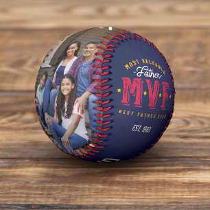 Most Valuable Father MVF Custom Two Photo Monogram Baseball