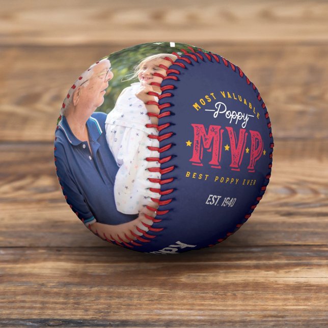 Most Valuable Poppy MVP Custom Two Photo Monogram Baseball (Creator Uploaded)