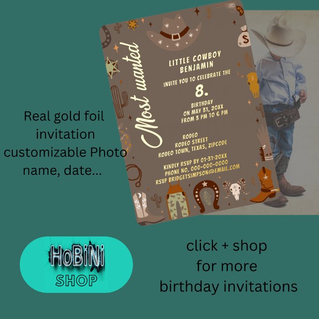most wanted little texas cowboy birthday (most wanted little texas cowboy birthday foil invitation)