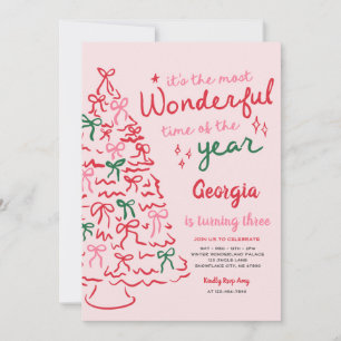 Most Wonderful Coquette Bow Christmas Birthday Invitation