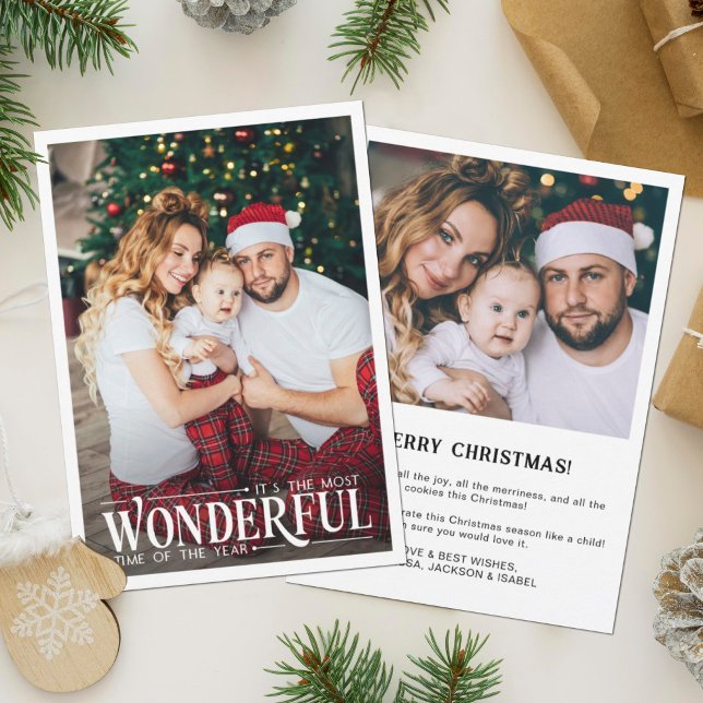 Most wonderful time 2 photo fun Christmas Holiday Card (Creator Uploaded)