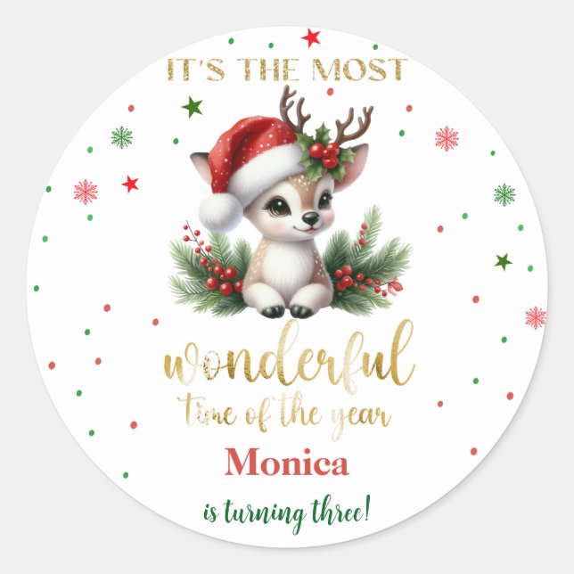 Most wonderful time christmas birthday classic round sticker (Front)