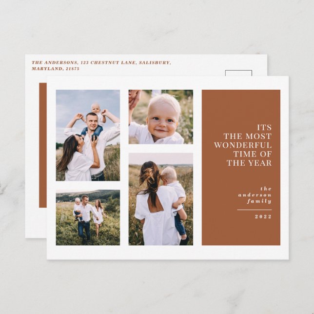 Most wonderful time christmas multi photo  announc holiday postcard (Front/Back)