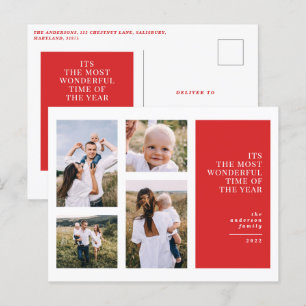 Most wonderful time christmas multi photo announc holiday postcard