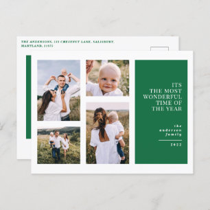 Most wonderful time christmas multi photo announc holiday postcard
