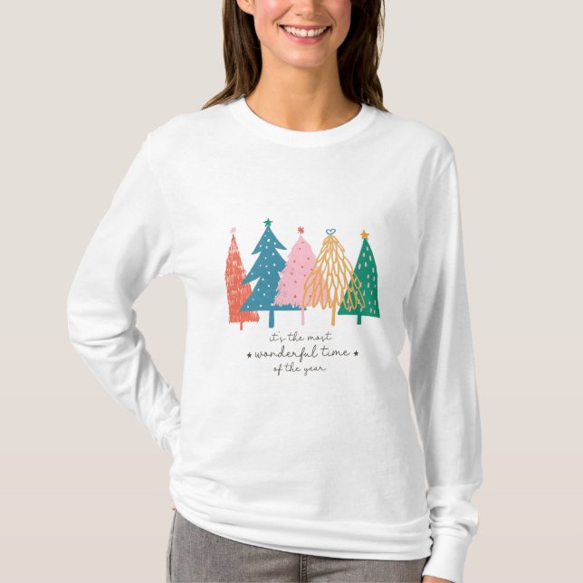 Most Wonderful Time Christmas Tree Holiday T-Shirt (Front)
