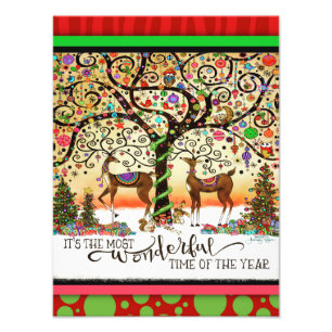 Most Wonderful Time Festive Deer Tree Christmas  Photo Print