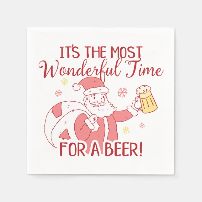 Most Wonderful Time for a Beer Santa Napkin (Front)