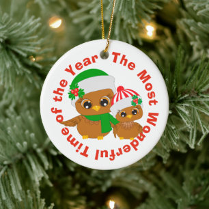 Most Wonderful Time Holiday Owls Ceramic Tree Decoration