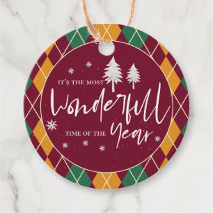 Most Wonderful Time Of The Year Argyle Christmas Favour Tags