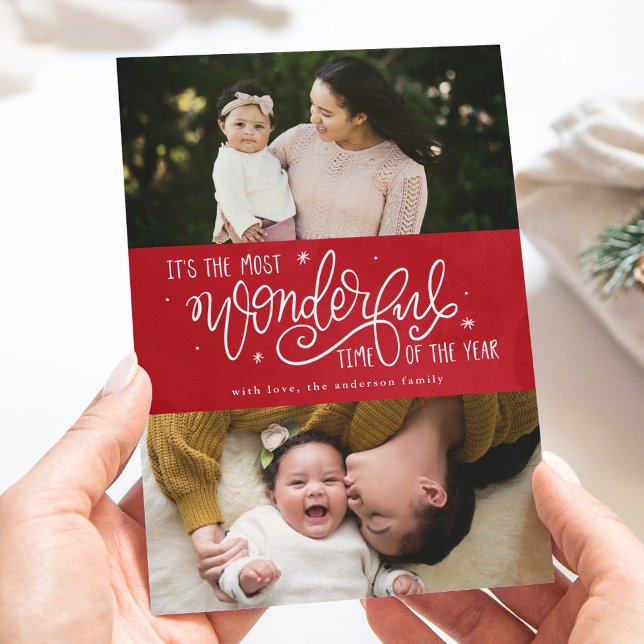 Most Wonderful Time of the Year Red Photo Holiday Card (Creator Uploaded)