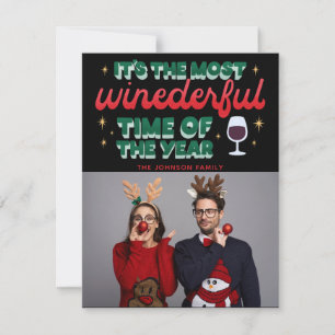Most Wonderful Time of The Year Red Script Photo  Holiday Card