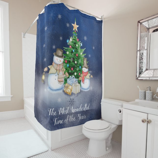 Most Wonderful Time of the Year snowmen Shower Curtain (In Situ)