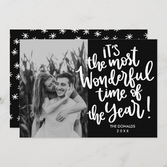 Most Wonderful time of Year | Black HOLIDAY Photo Invitation (Front/Back)