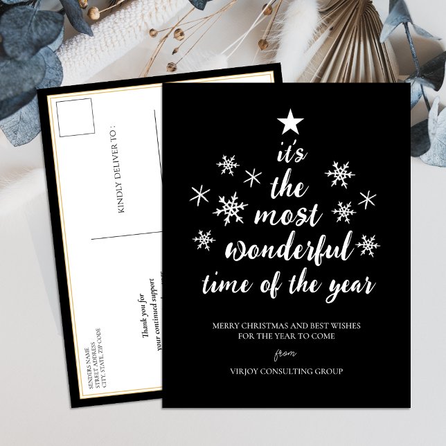 Most Wonderful Time of Year Black Script Business Holiday Postcard (Creator Uploaded)