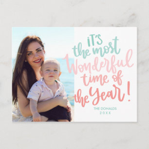 Most Wonderful time of Year   Blue  HOLIDAY Photo Postcard