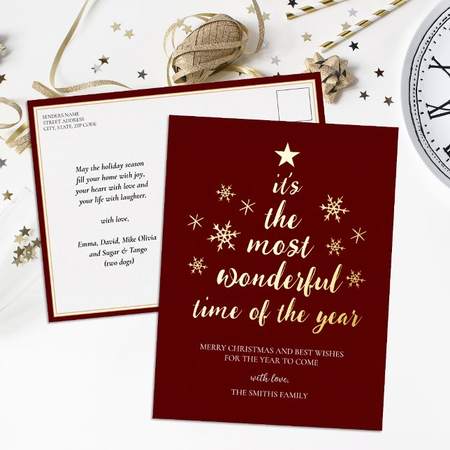 Most Wonderful Time of Year Red Gold Non Photo Foil Holiday Postcard (Creator Uploaded)