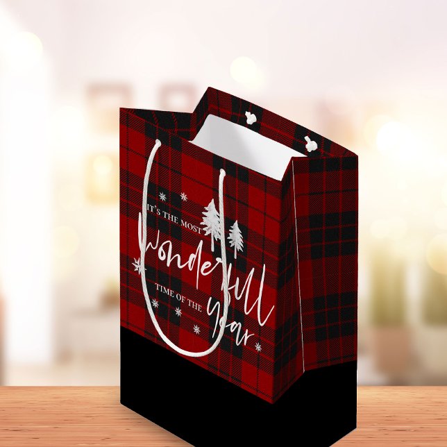 Most Wonderful Time of Year Red Plaid Christmas Medium Gift Bag (Most Wonderful Time of Year Red Plaid Christmas Medium Gift Bag)
