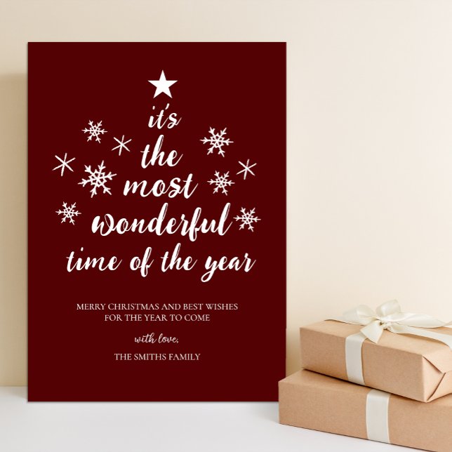 Most Wonderful Time of Year Red Script Non Photo Holiday Card (Creator Uploaded)