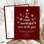 Most Wonderful Time of Year Red Script Non Photo Holiday Postcard<br><div class="desc">Most Wonderful Time of Year Red Script Non Photo Modern Holiday Postcard. Send Holiday Greetings to your loved ones with this festive and Modern Holiday Card. All the texts are pre-arranged for you to personalise easily and quickly with your own details. Happy Holidays!</div>
