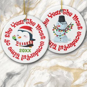 Most Wonderful Time Penguin Snowman Ceramic Tree Decoration