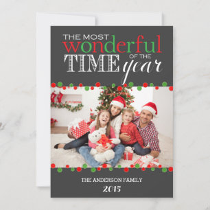 Most Wonderful Time Red Green Modern Holiday Card