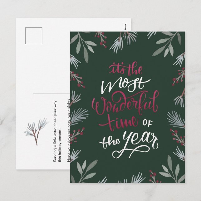 Most Wonderful Time Script Holiday Postcard (Front/Back)