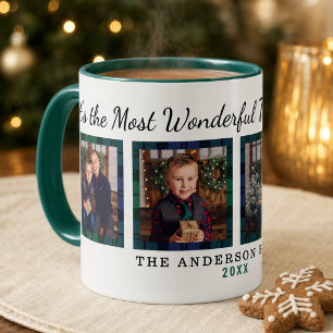 Most Wonderful Time Tartan Photo Christmas Mug