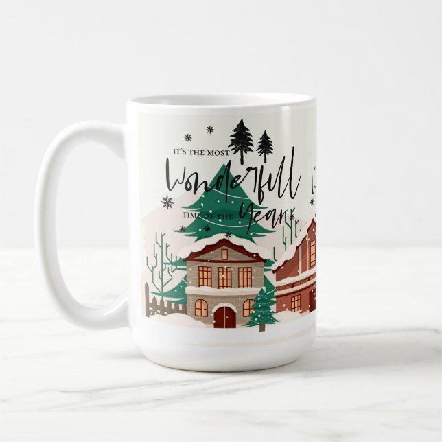 Most Wonderful Time Town Landscape Christmas Coffee Mug (Left)