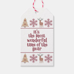 Most Wonderful Time Woodland Border Snowflake Gift Tags