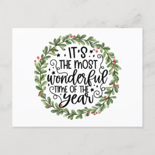 Most Wonderful Watercolor Wreath Holiday Postcard
