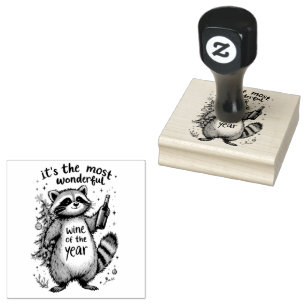 Most Wonderful Wine of the Year Raccoon Rubber Stamp