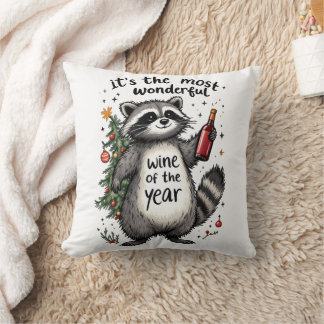 Most Wonderful Wine of the Year Racoon Cushion