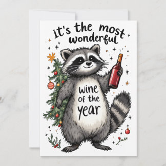 Most Wonderful Wine of the Year Racoon Holiday Card