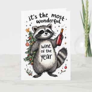 Most Wonderful Wine of the Year Racoon  Holiday Card