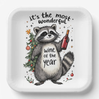 Most Wonderful Wine of the Year Racoon Paper Plate