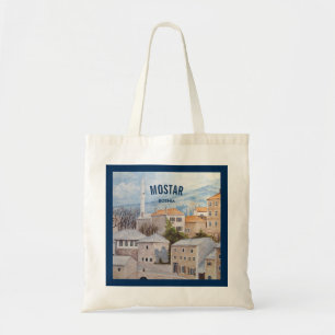 Mostar, Bosnia - Acrylic Townscape Painting Tote Bag