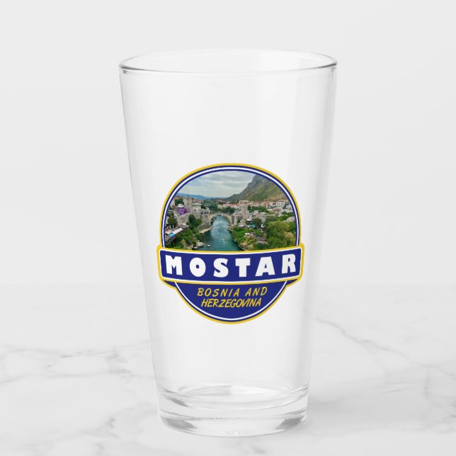 Mostar Bosnia and Herzegovina Travel Art Emblem Glass (Front)
