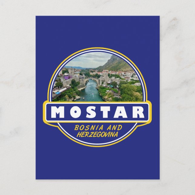 Mostar Bosnia and Herzegovina Travel Art Emblem Postcard (Front)