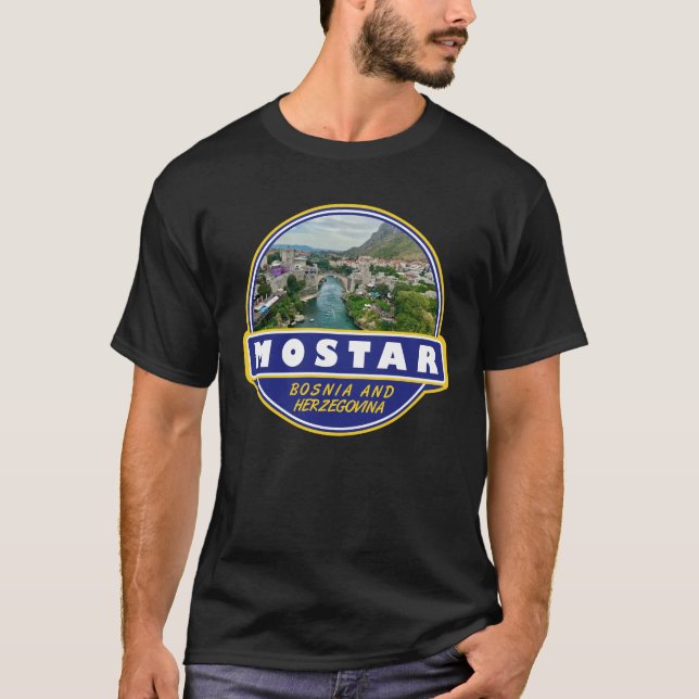 Mostar Bosnia and Herzegovina Travel Art Emblem T-Shirt (Front)