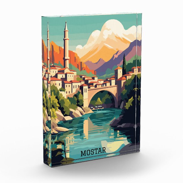 Mostar Bosnia Herzegovina Retro Vintage Travel Photo Block (Left)