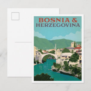Mostar Bosnia Herzegovina Vintage Art Travel Postcard